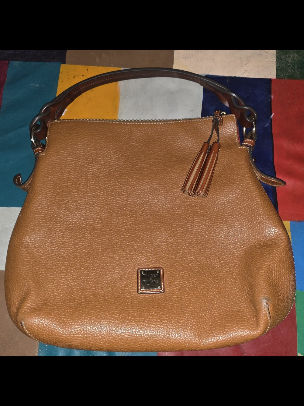 Dooney & Bourke Saddle Brown Pebbled Leather Hobo with Tassel